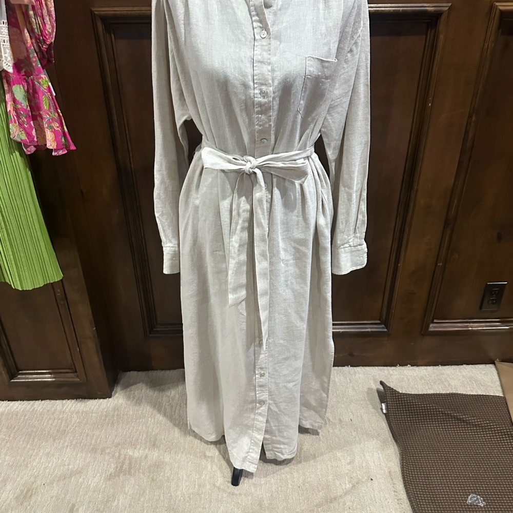 SIZE XL Fifteen Twenty Tan Cream Mandarin Collar Shirt Dress - Picture 4 of 10